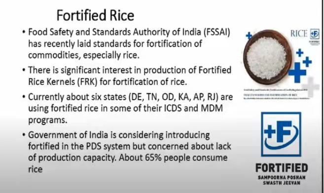 the situation of fortified rice in India